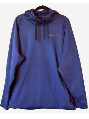 Nike Dri Fit Hoodie Mens 2XL Blue Pullover Athletic Sweatshirt Scuba Neck